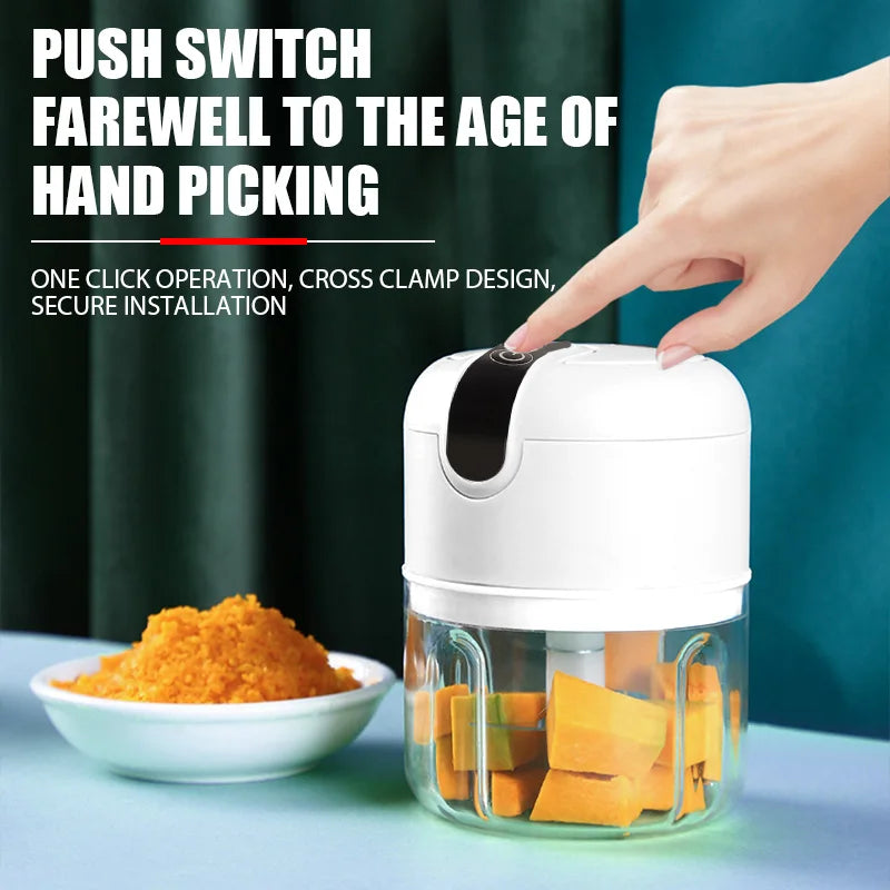 Electric Garlic Masher Food Processor Vegetable Cutter Meat Grinder Fruit Masher Chilli Chopper Home Kitchen USB Charging Mincer