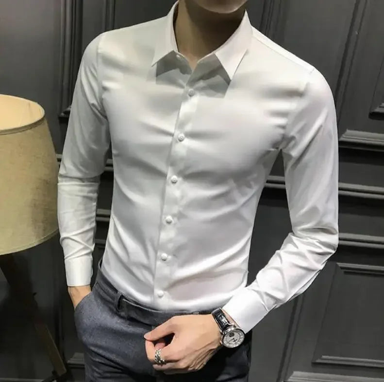 Clothes Business Male Top Plain with Print Men's Shirt and Blouse White Long Sleeve Elegant Hipster Silk Designer Cheap Brand I