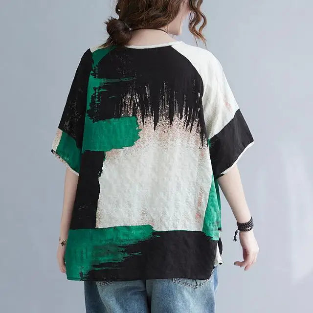 Women Clothing 2025 New Summer Clothing New Style Retro Loose Cotton Linen Short-sleeved T-shirt Top