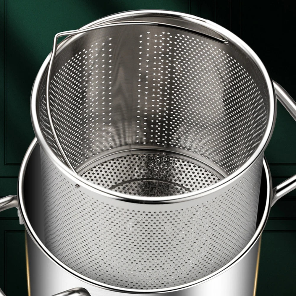 1Pc Silver Stainless Steel Frying Pot With Basket Multipurpose Deep Frying Pot Milk Pot Soup Pot Kitchen Supplies Cooker