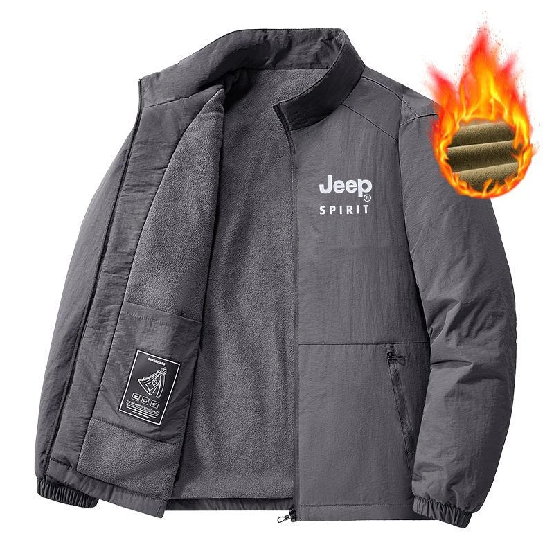 Jeep Spirit Men's Jacket for Spring and Autumn Leisure Stand Collar Fashion Warm Windproof Solid Color Coat