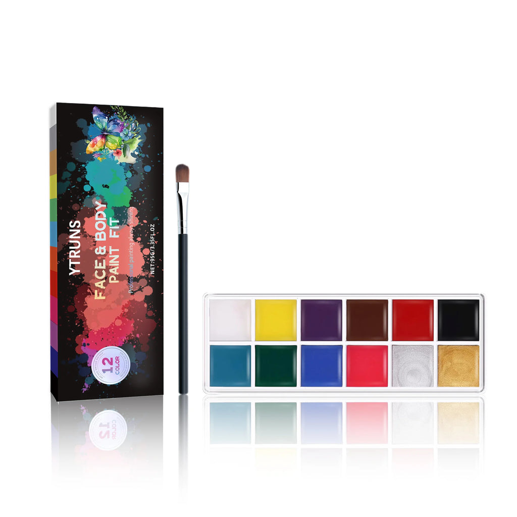 12-Color UV Glow Face and Body Paint Makeup Palette Set - Vibrant, Waterproof, Long-Lasting Halloween, Cosplay and Costume Makeu