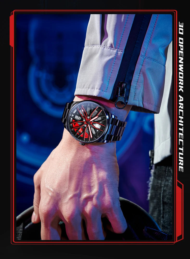 OLEVS 9937 Mens Watch Original Rotatable Wheel Hub Dial Fashion Trend Quartz Watch Waterproof Luminous Stainless Steel Reloj