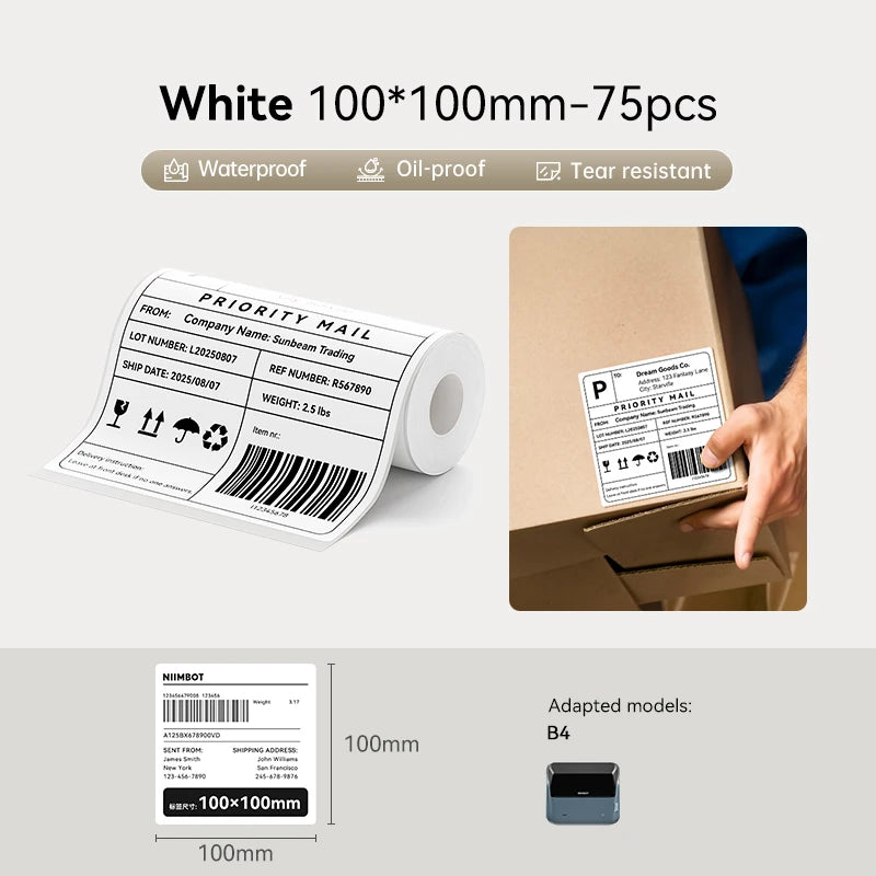 Large Size Labels for Niimbot B4 Label Printer Barcode Price Tag Retail Self-adhesive Stickers for Small Bussiness