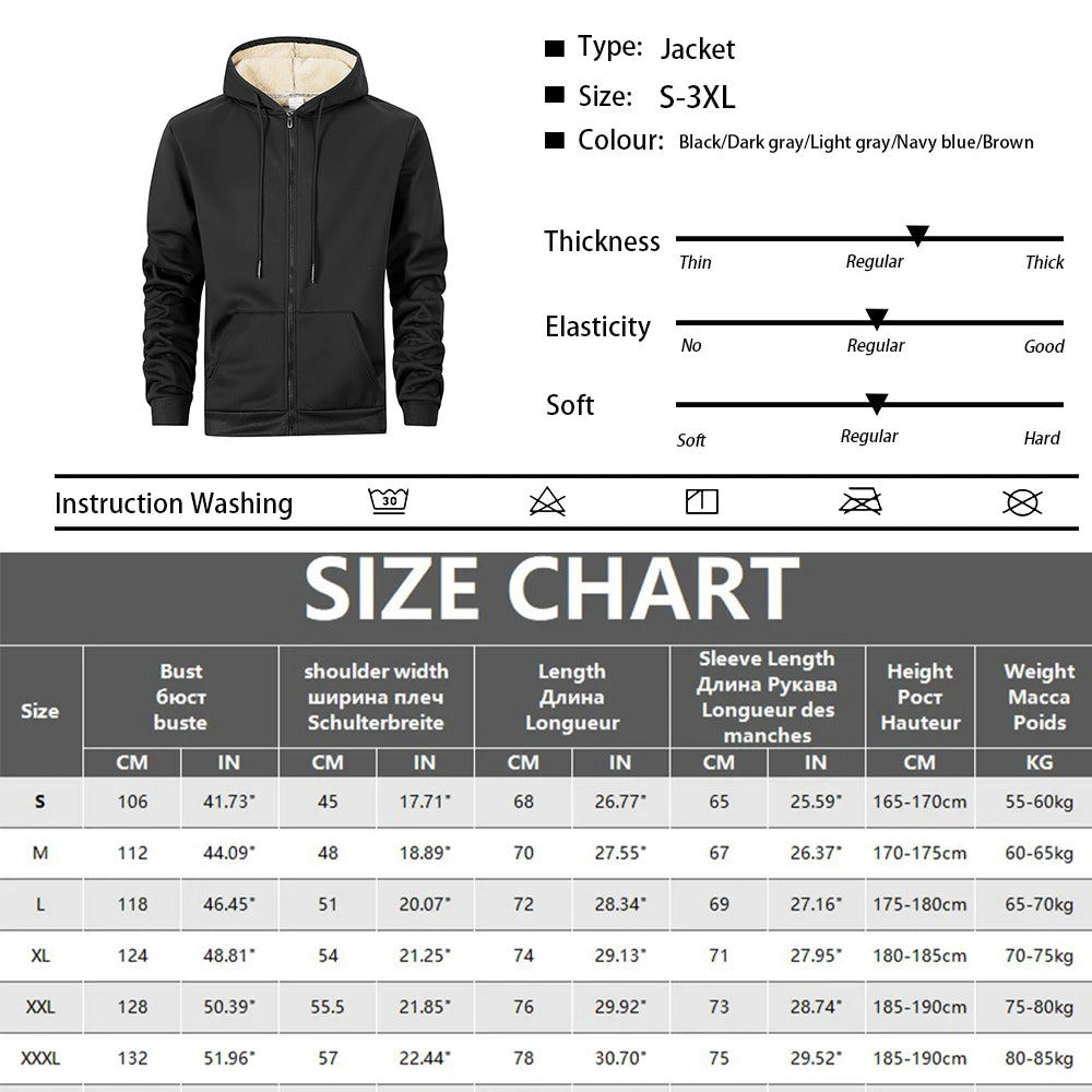 Winter Lambswool Zipper Hoodies Thicken Warm Jackets Long Sleeve Sweatshirts Casual Sports Fleece Black Coats Hooded Men Coat To