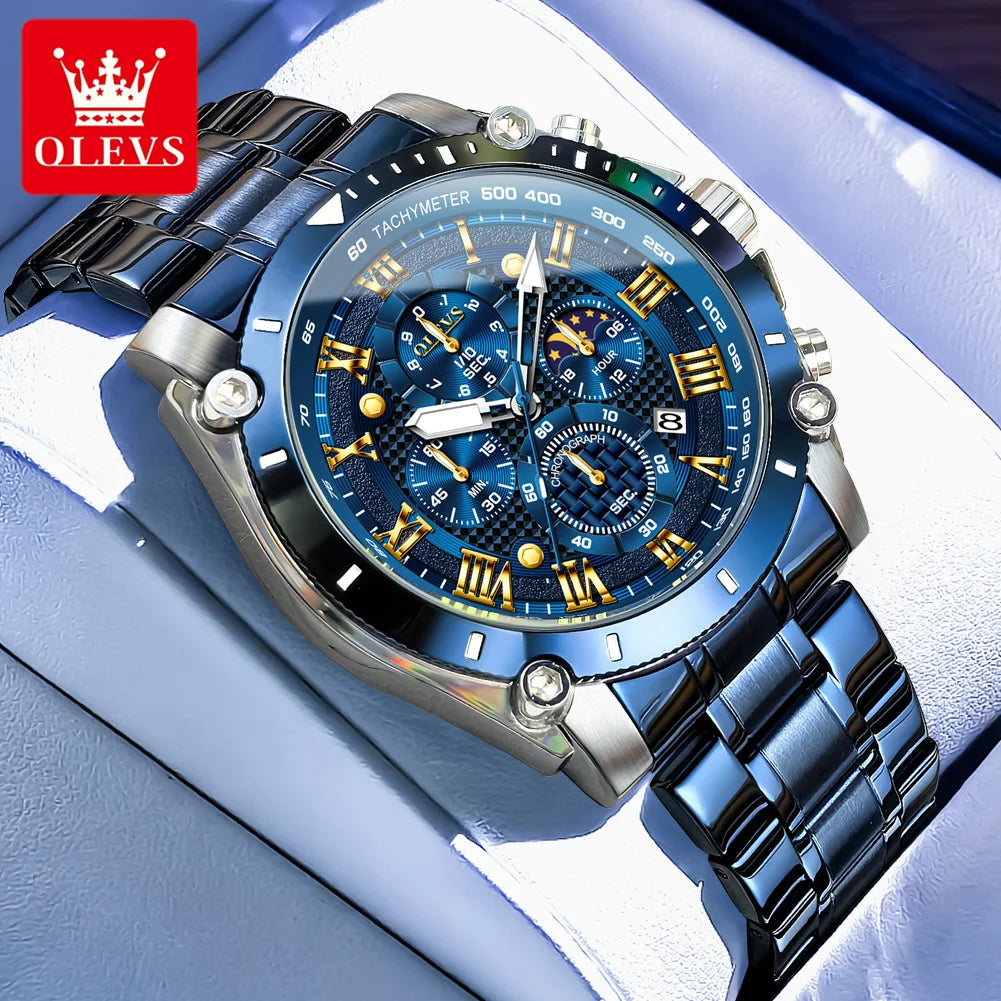 OLEVS New Man Watch Moon Phase Chronograph Waterproof Luminous Multi-functional Original Luxury Brand Quartz Men's Watches 3689