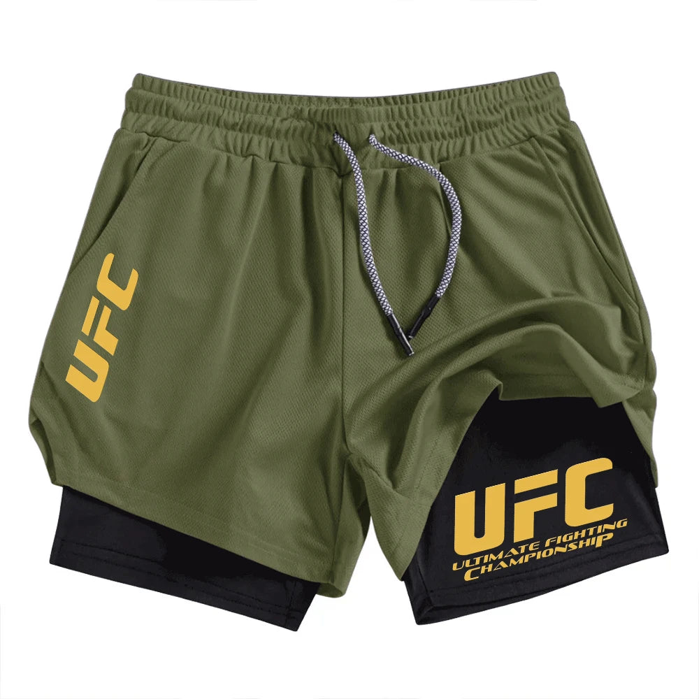 UFC two-in-one men's sports shorts, casual, quick-drying, double-layer breathable, suitable for summer running and fitness