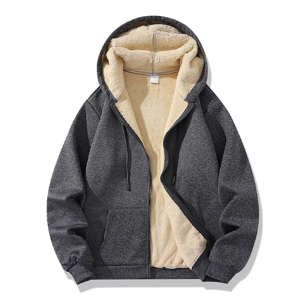 Winter Lambswool Zipper Hoodies Thicken Warm Jackets Long Sleeve Sweatshirts Casual Sports Fleece Black Coats Hooded Men Coat To