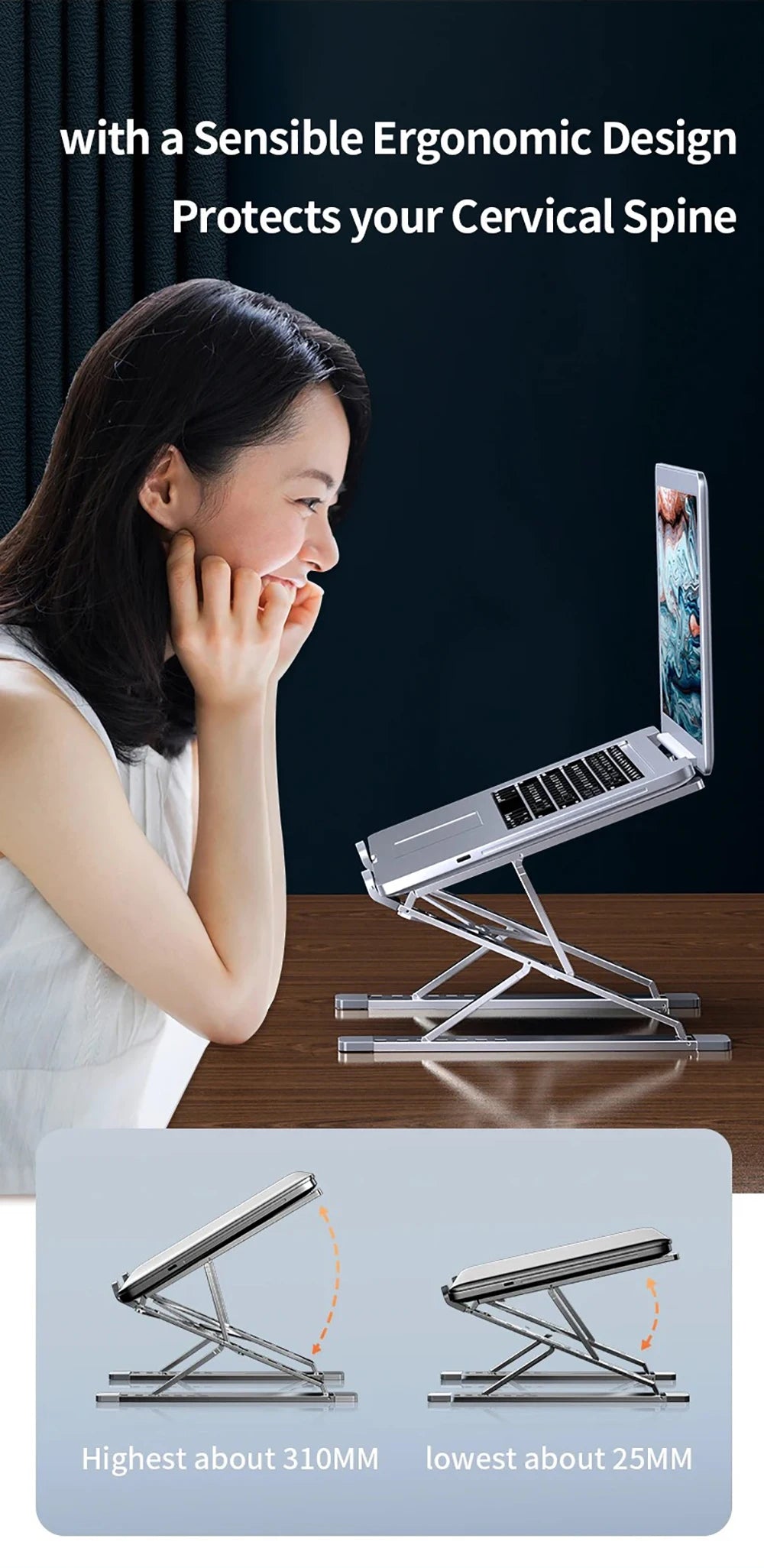 Aluminum Alloy Laptop Stand for Macbook Double Layer Adjustable Portable Laptop Bracket Cooling Stand Foldable Notebook Holder