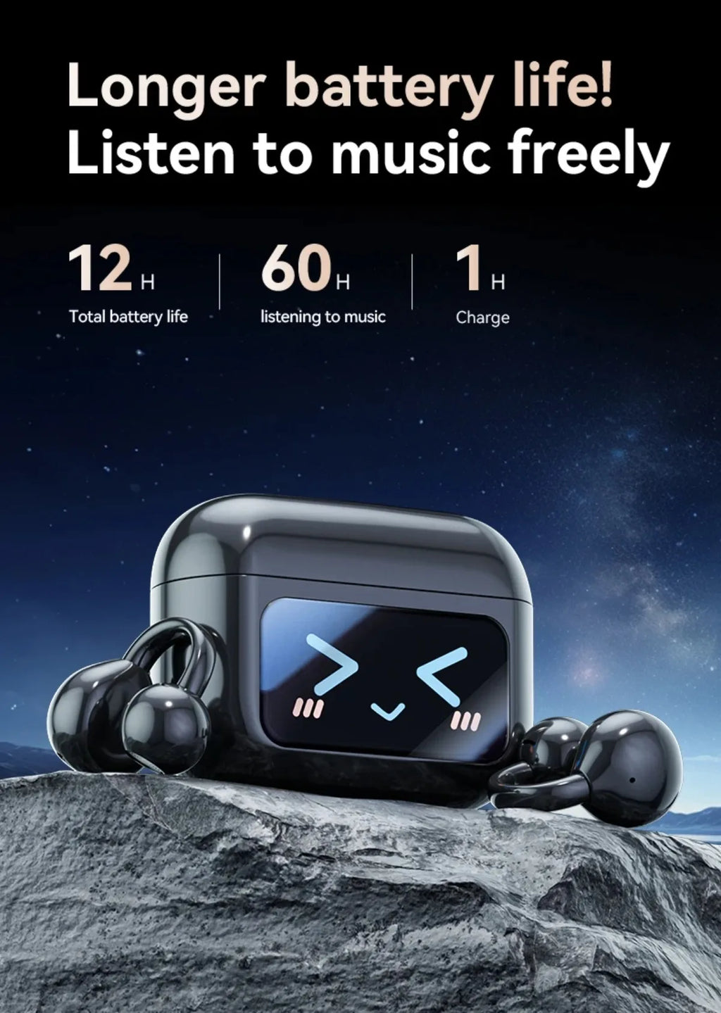 Wireless Ear Clip Earphones with Touch Screen 144 Languages AI Real Time Translation Headphones Smart Bluetooth Earbuds Device