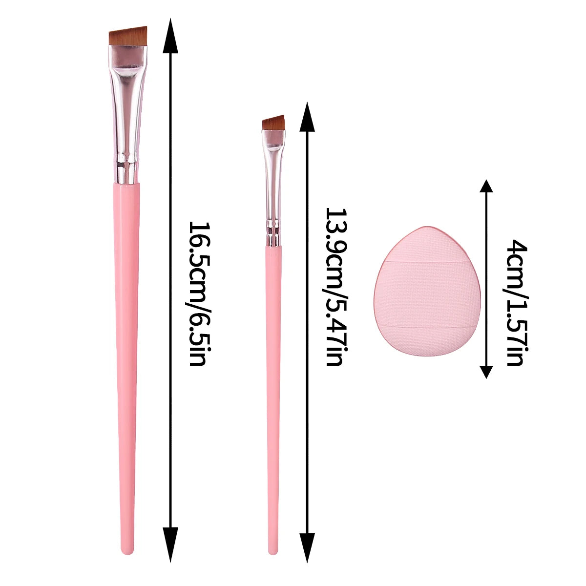 Makeup brush set: ultra-fine eyeliner brush + slanting eyebrow brush + under-eyelid to under-eye brush with mini powder puff