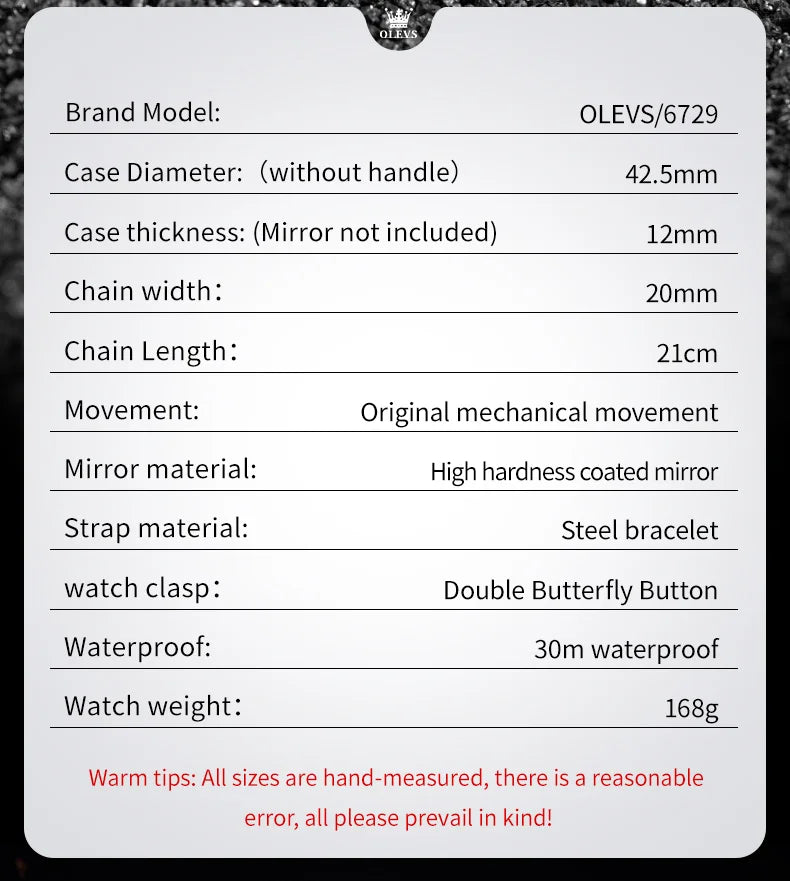 OLEVS 6729 Automatic Watch Man 24 Hour Moon Phase Mechanical Watch For Men Luxury 30M Waterproof Luminous Date Men's Wristwatch