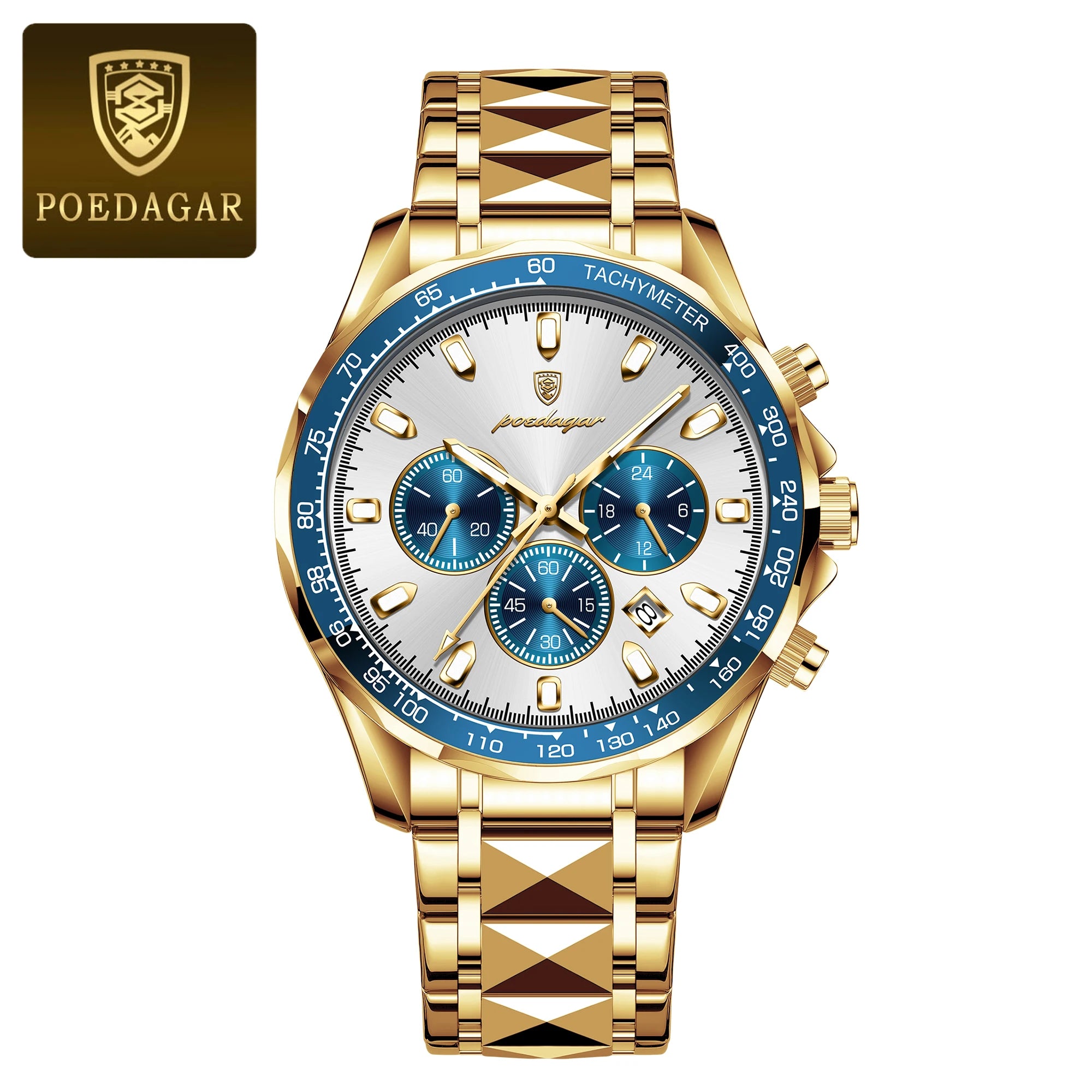 POEDAGAR Luxury Men's Watches Waterproof Luminous Date Chronograph Watch For Man Stainless Steel Fashion Sports Quartz Men Watch