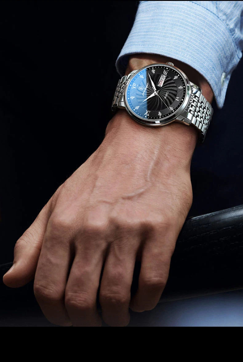 POEDAGAR Luxury Brand Man Watch Waterproof Luminous Date Week Men's Quartz Wristwatch Stainless Steel Fashion Sports Men Watches
