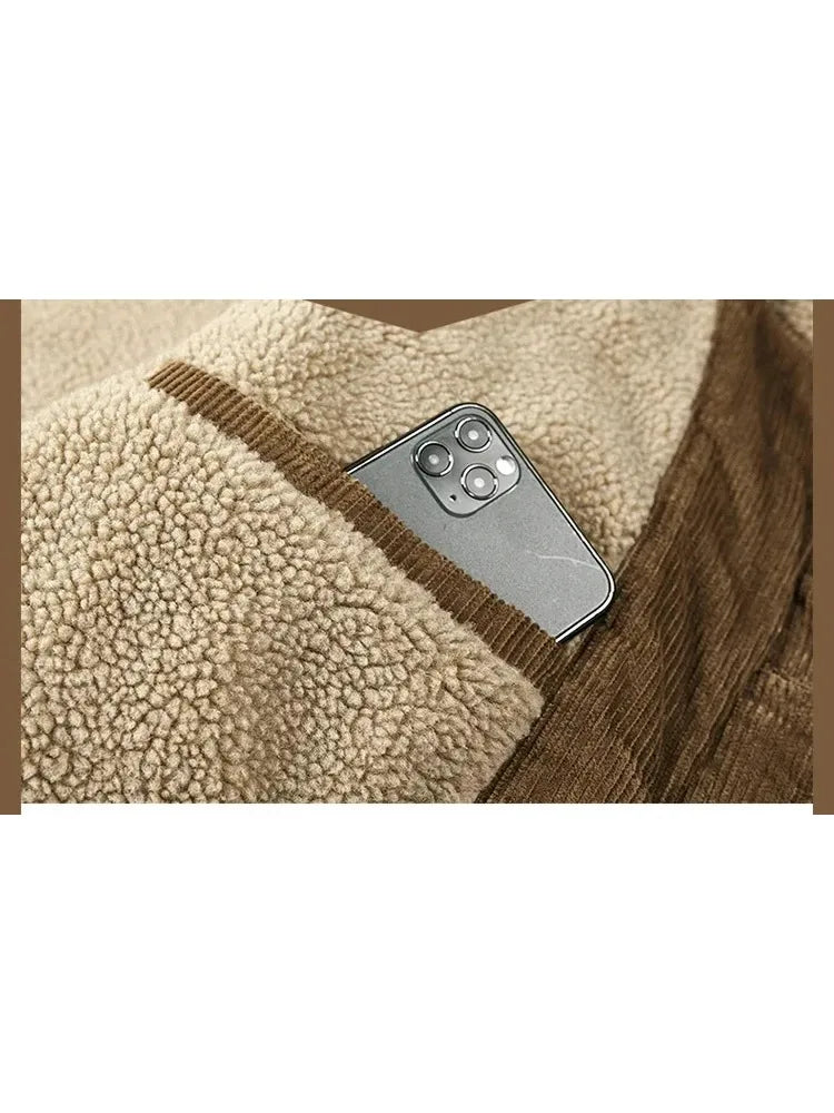 Male Cotton Jackets Padded Warm Loose Parka Coat Corduroy Short Jacket Man Solid Fur Collar Windbreaker Winter Men Fleece Jacket