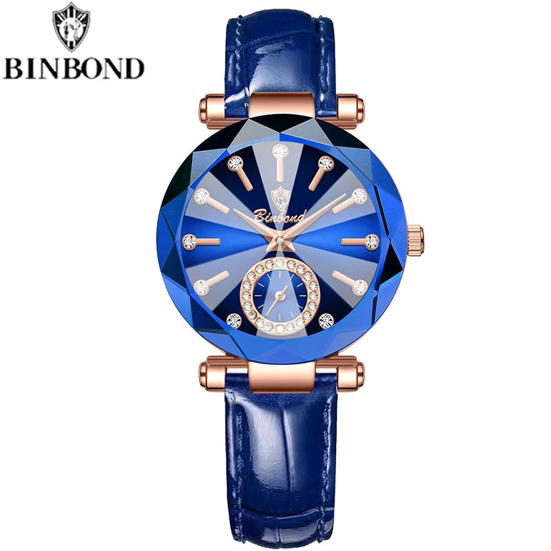 BINBOND Fashion Elegant Women Quartz Watches Original Heart Of The Ocean Design Waterproof Luminous Diamond Lady Casual Watches