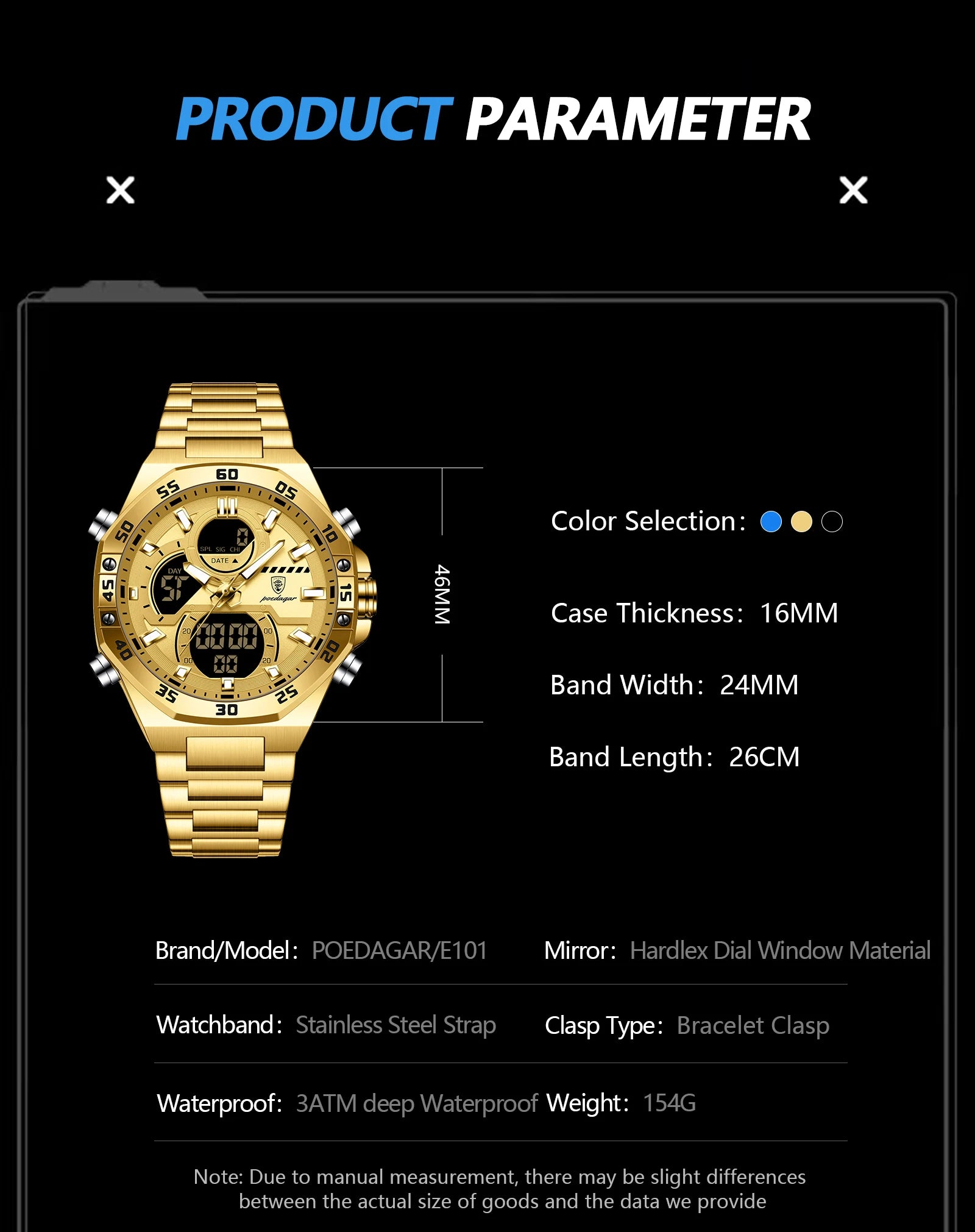 POEDAGAR New Men Clock LED Luminous Waterproof Week Date Military Man Wristwatch Electronic Stainless Steel Quartz Men's Watches