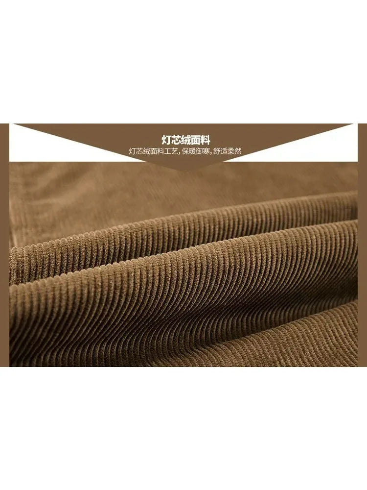 Male Cotton Jackets Padded Warm Loose Parka Coat Corduroy Short Jacket Man Solid Fur Collar Windbreaker Winter Men Fleece Jacket