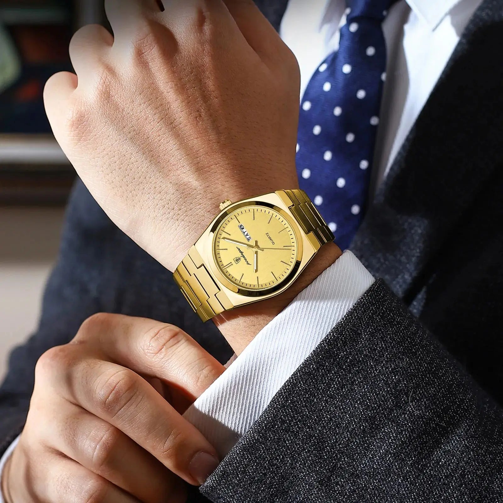 POEDAGAR Fashion Classic Man Watch Waterproof Luminous Date Week Luxury Men Watch Stainless Steel Quartz Business Men's Watches