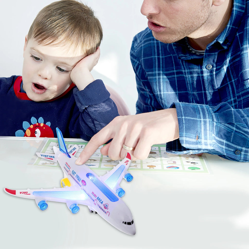 Electronic Aeroplane Toy with Music Autopilot Flash Sound Aircraft Automatic Rotation Plane Educational Toy Gift For Children