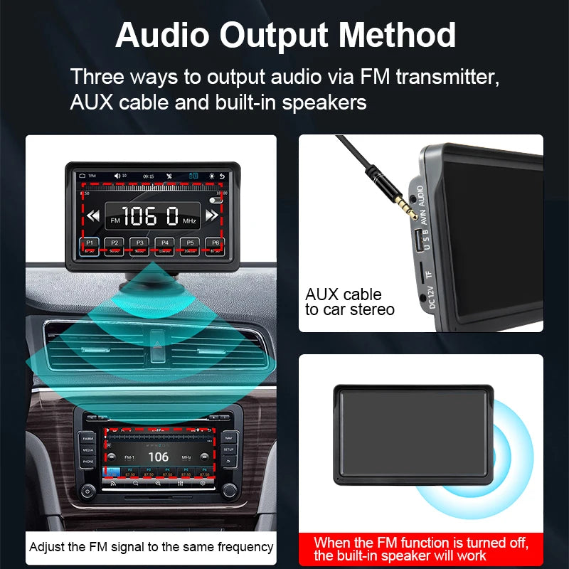 Hippcron 7inch Car Radio Multimedia Video Player Wireless Carplay And Wireless Android Auto Portable Universal Touch Screen