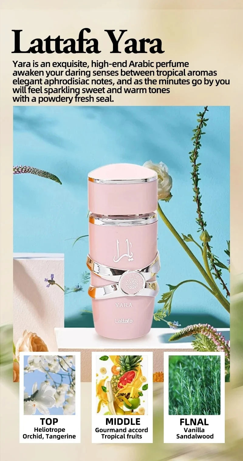 Lattafa Yara Perfume Women Eau De Parfum High Quality Arabia Perfume Long Lasting Fragrance Pheromone 100ML Light Fragrance Gift