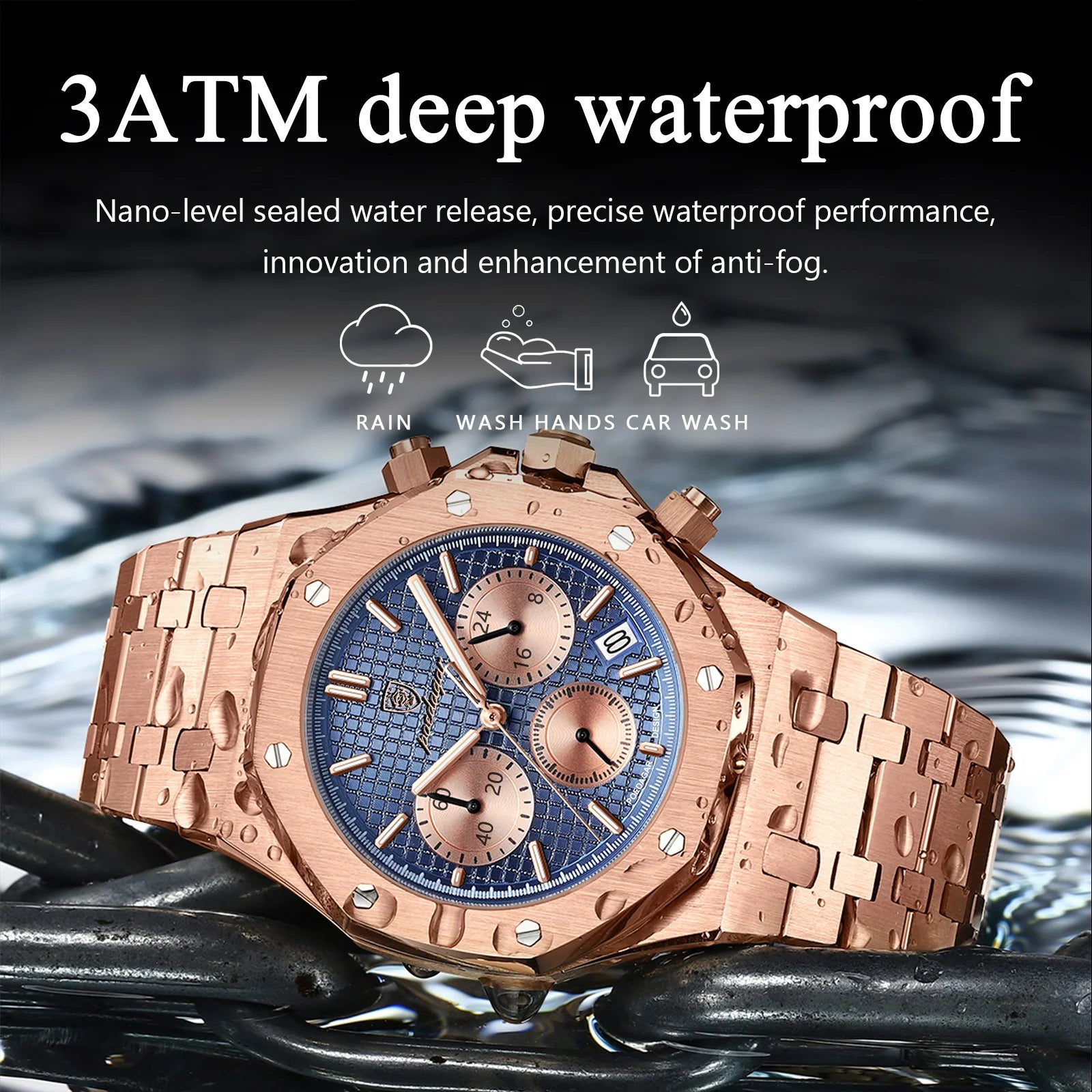 POEDAGAR Original Luxury Men's Watches Date Chronograph Stainless Steel Quartz Watch Waterproof Luminous Fashion Man Wristwatch
