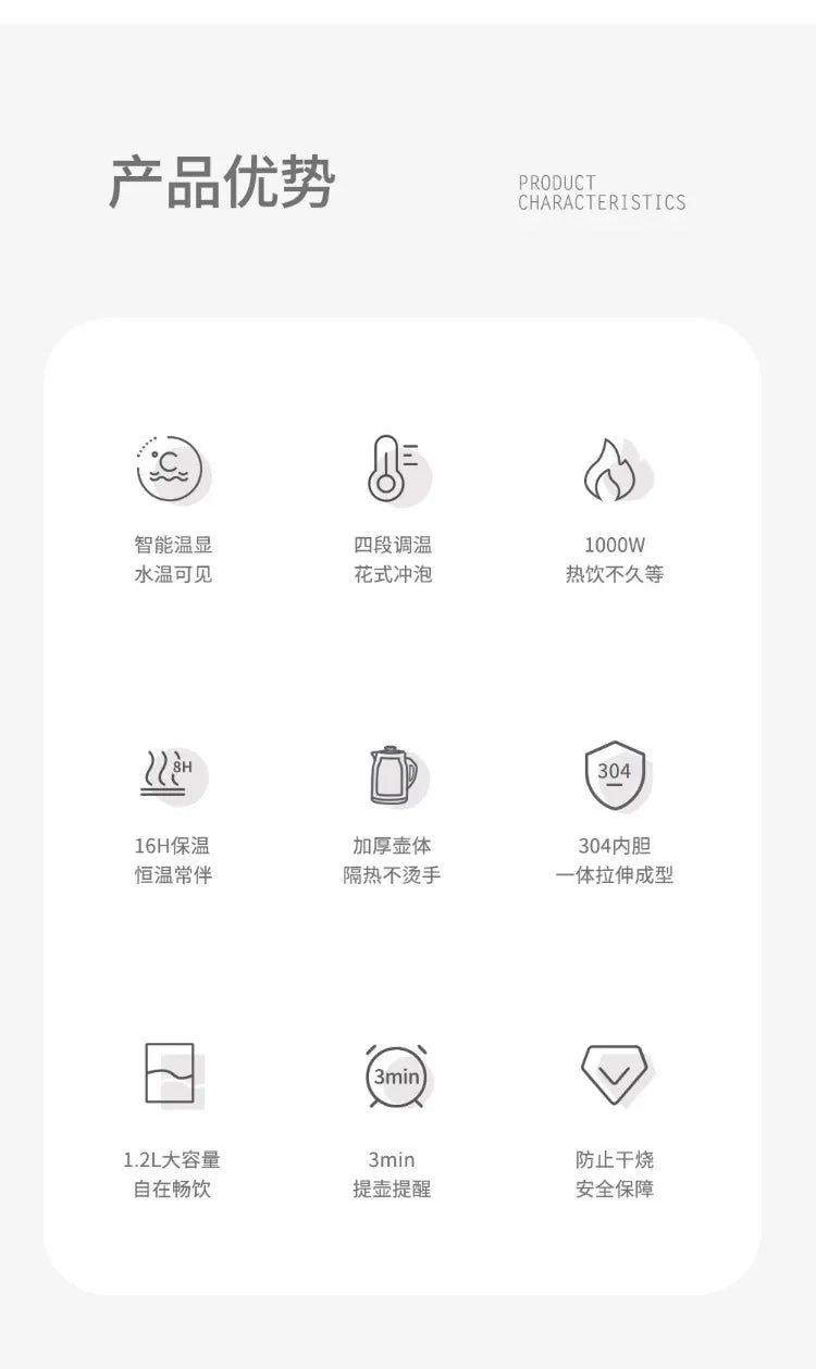 110V/220V Electric Kettle Smart Home Appliance for USA Japan Canada with Keep Warm Function AH