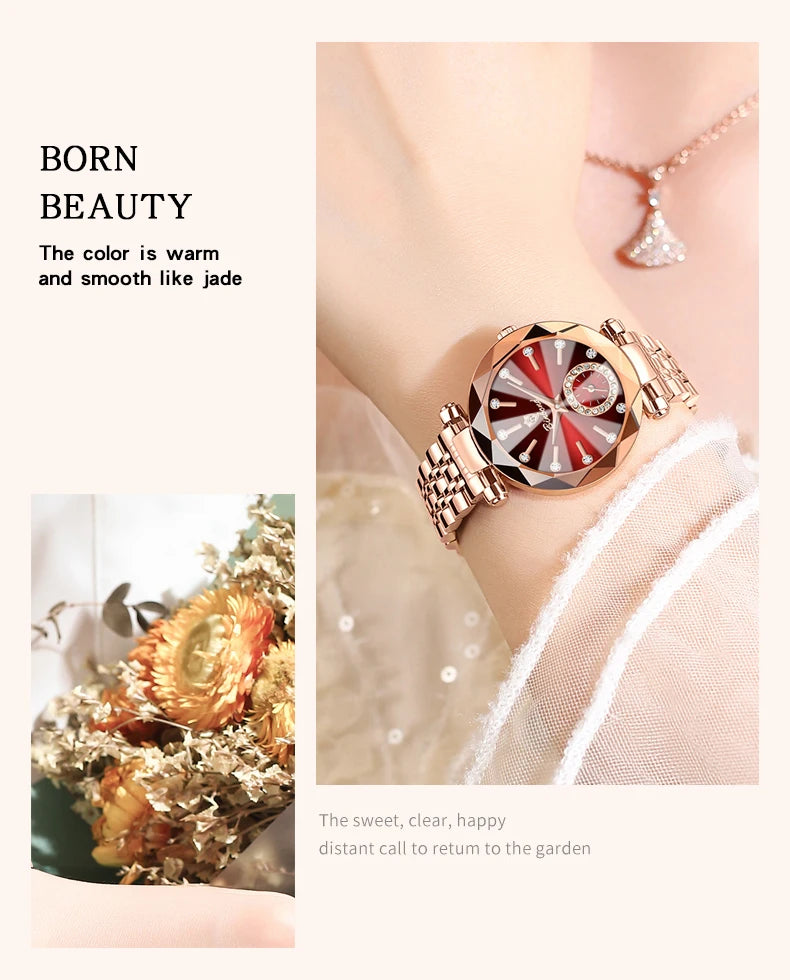 BINBOND Fashion Elegant Women Quartz Watches Original Heart Of The Ocean Design Waterproof Luminous Diamond Lady Casual Watches