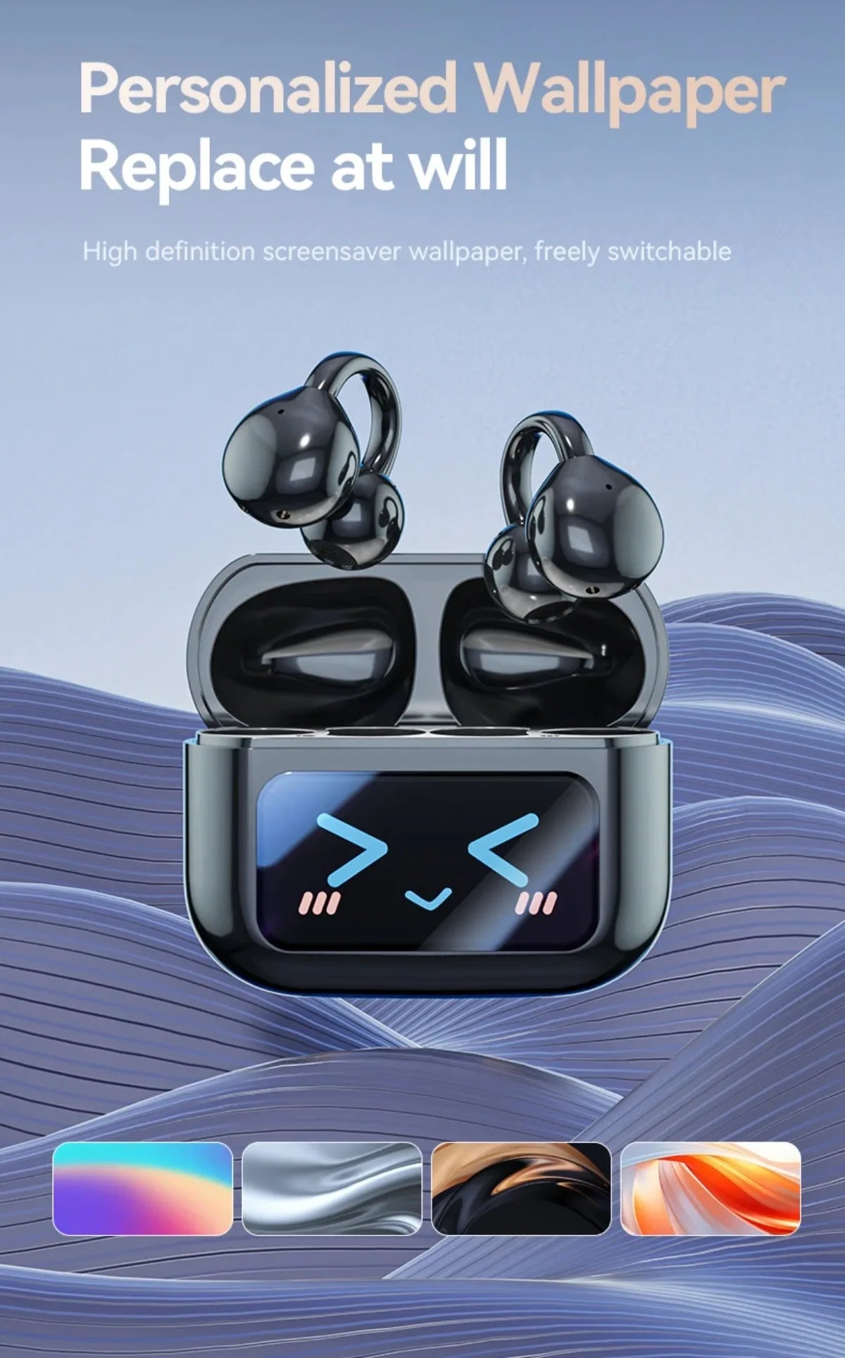 Wireless Ear Clip Earphones with Touch Screen 144 Languages AI Real Time Translation Headphones Smart Bluetooth Earbuds Device