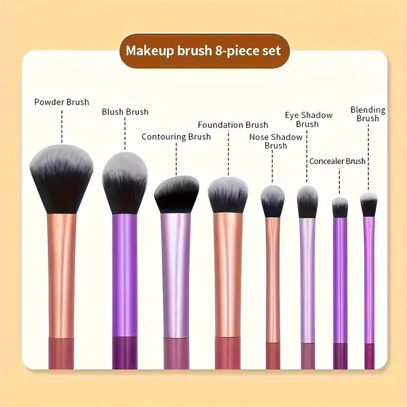 New Soft Synthetic Hair 8-Piece Makeup Brush Set for Foundation Concealer Eye Shadow Blending