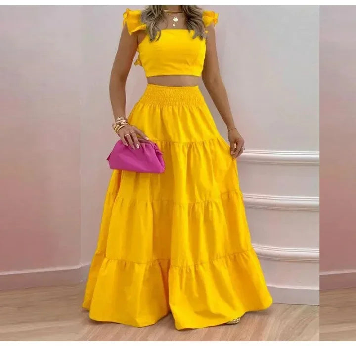 Skirt Sets Womans Clothing Streetwear New Spring/Summer Elegant Sexy Collage Sleeveless Top and Longuette Suits for Female