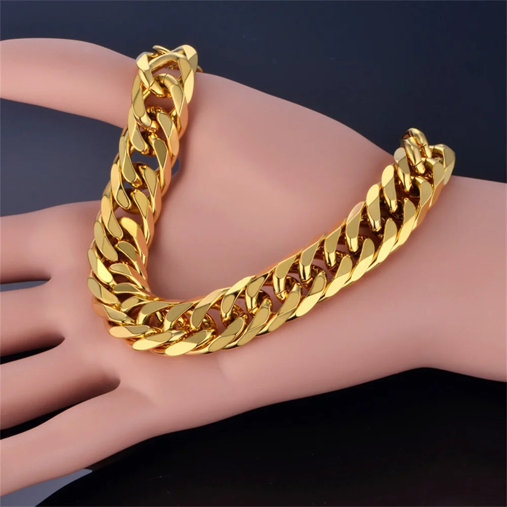 Men's 316L Stainless Steel Male Bracelet Wholesale Gold Silver Color Braclet Chunky Cuban Chain Link Bracelet For Man Jewelry