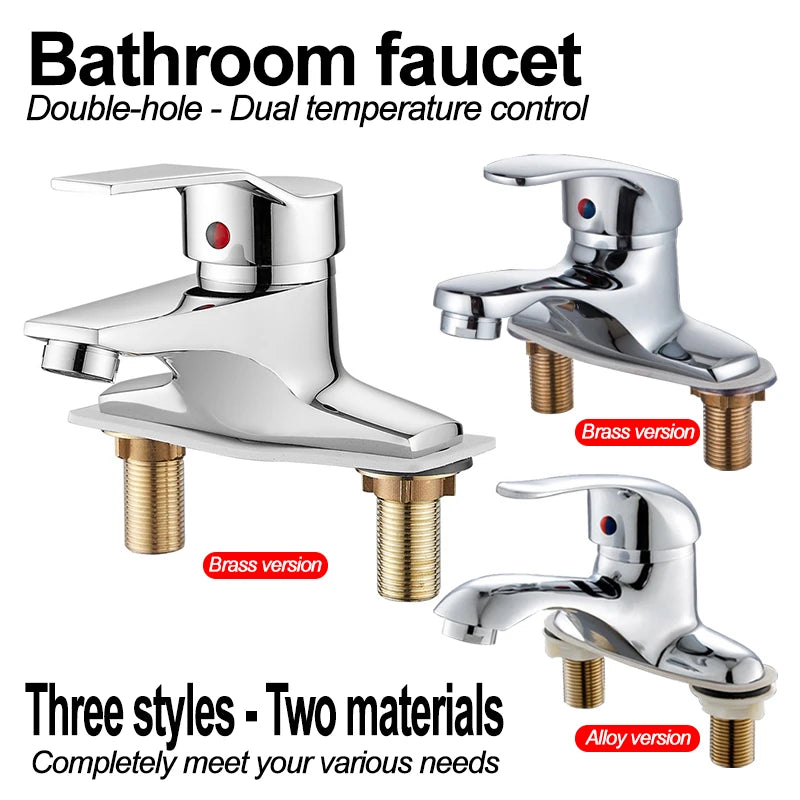 Household Bathroom Basin Faucet, with Dual Control for Hot and Cold Water, Made of High-quality Copper or Alloy Material