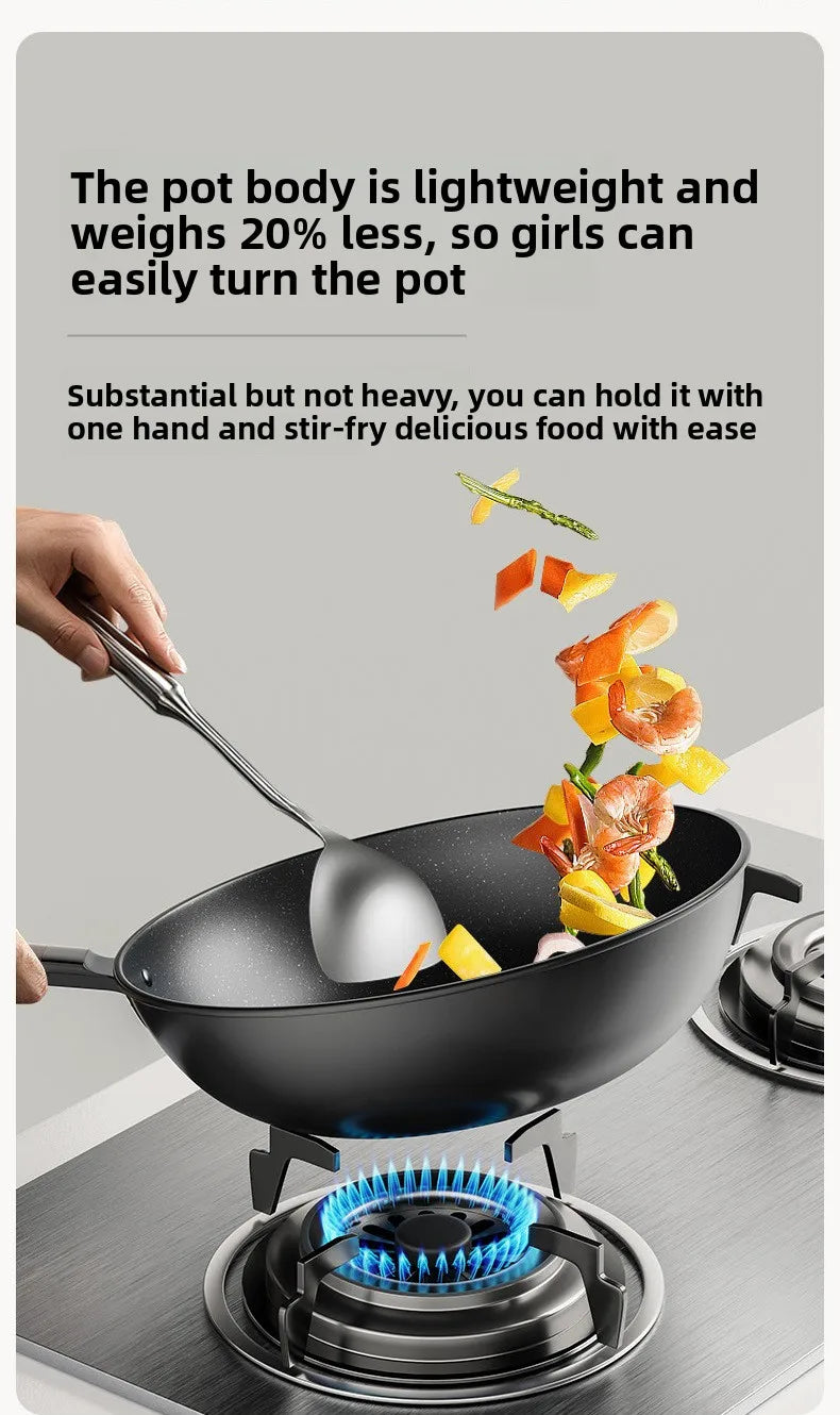 Iron pot without coating, flat bottomed pot already cooked, household induction cooker, gas stove, universal non stick pot