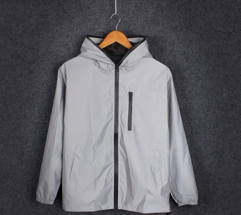 Men's Full Reflective Jacket Casual Women Windbreaker Hip Hop Hooded Coat Waterproof Printed Streetwear Night Shiny Jackets 5XL