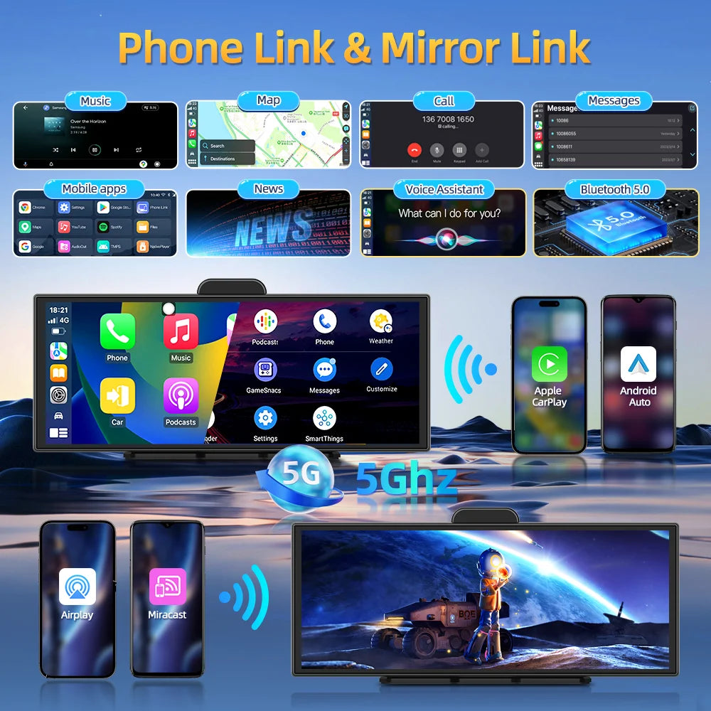 Imagebon H70K 11.4" 4K Dashcam Wireless CarPlay & Android Auto Dual Recording WiFi GPS Navigation AI Voice Night Vision Car DVR