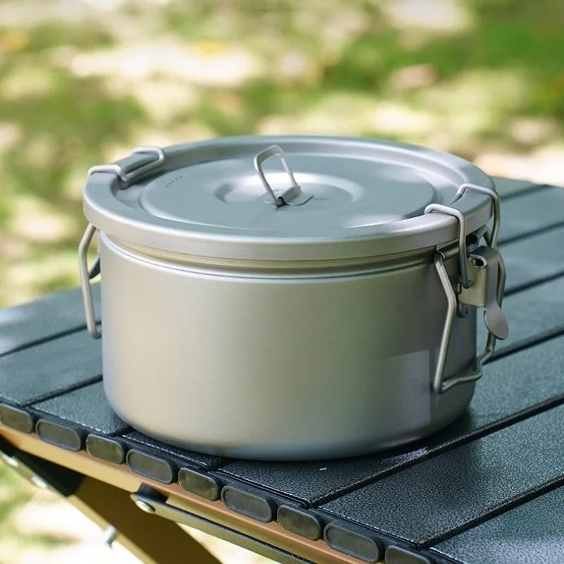 Outdoor Lightweight Titanium Pot Portable Travel Useful Large Capacity Camping Cooking Pot Family Picnic Camp Cooking Supplies