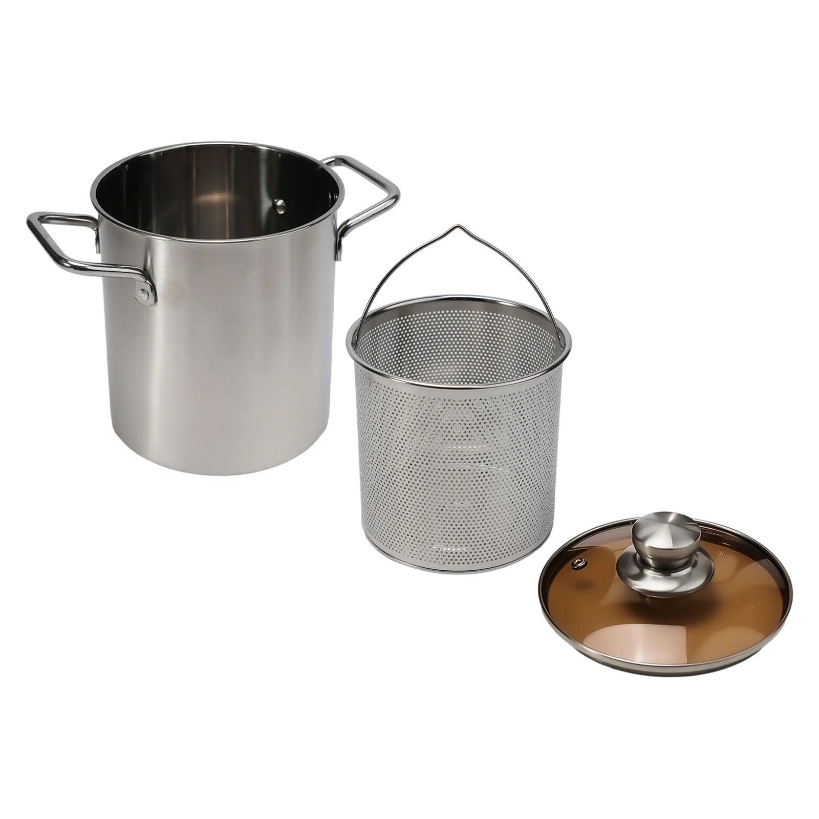 1Pc Silver Stainless Steel Frying Pot With Basket Multipurpose Deep Frying Pot Milk Pot Soup Pot Kitchen Supplies Cooker
