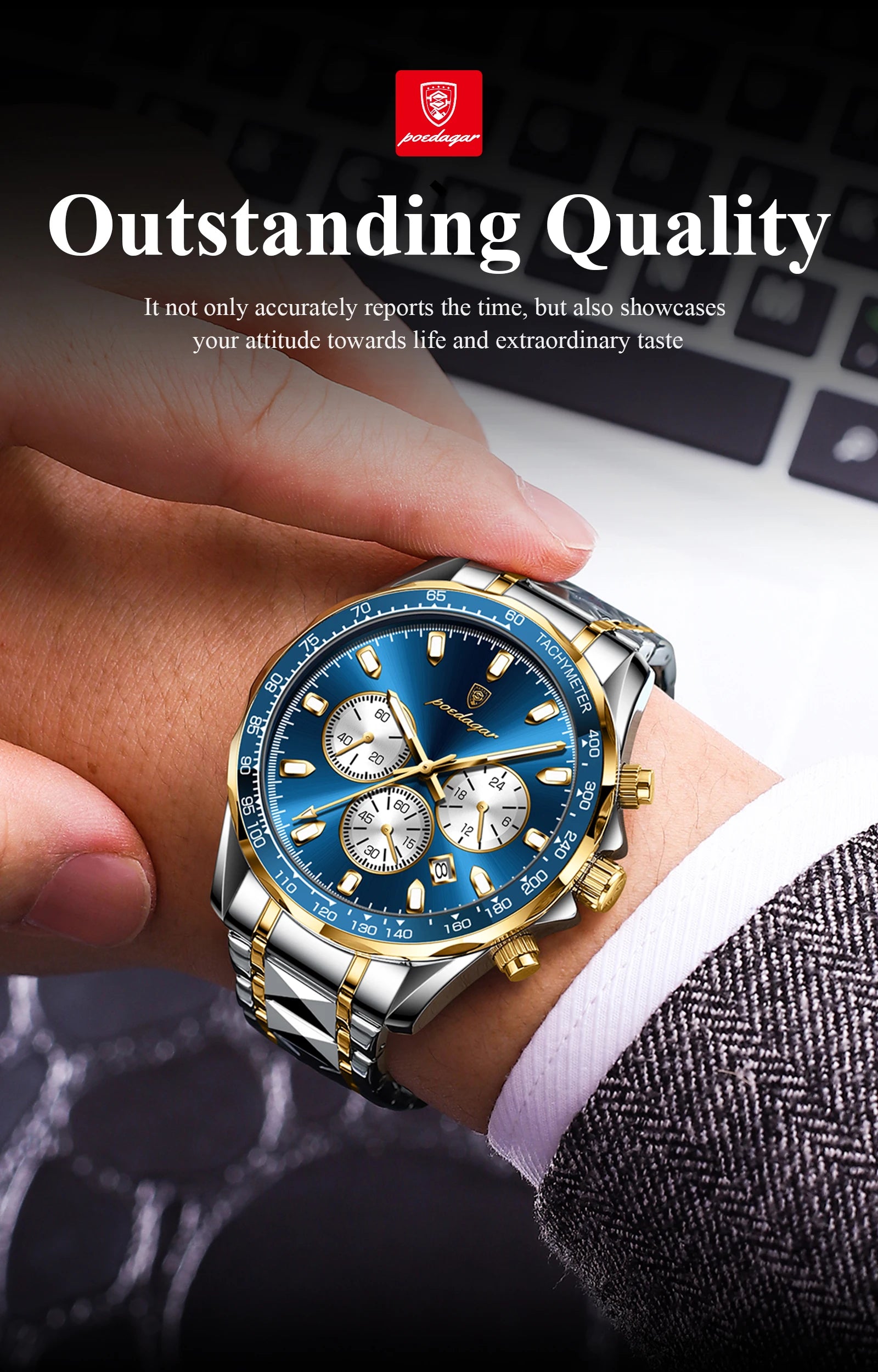 POEDAGAR Luxury Men's Watches Waterproof Luminous Date Chronograph Watch For Man Stainless Steel Fashion Sports Quartz Men Watch