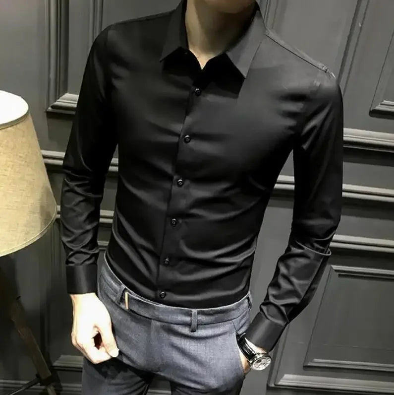 Clothes Business Male Top Plain with Print Men's Shirt and Blouse White Long Sleeve Elegant Hipster Silk Designer Cheap Brand I