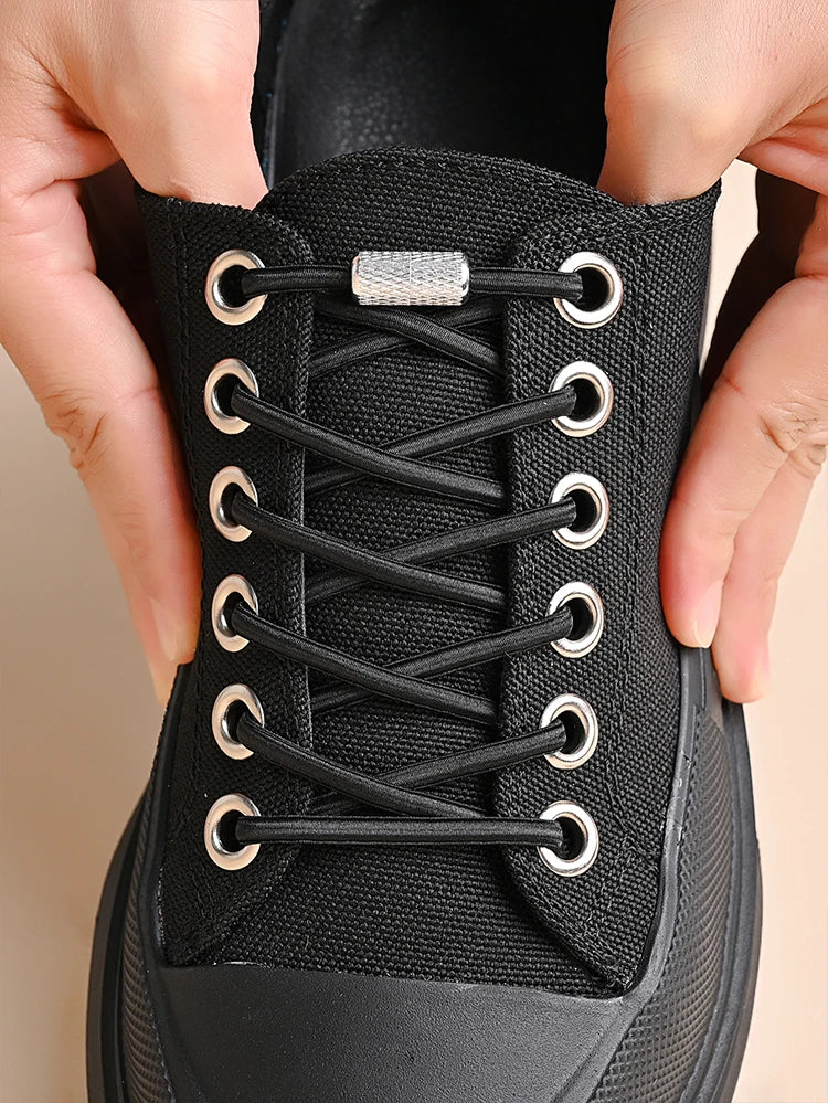 No Tie Shoe Laces Threaded Button Black White Fashion Without Ties Elastic Laces Sneaker Kids Adult