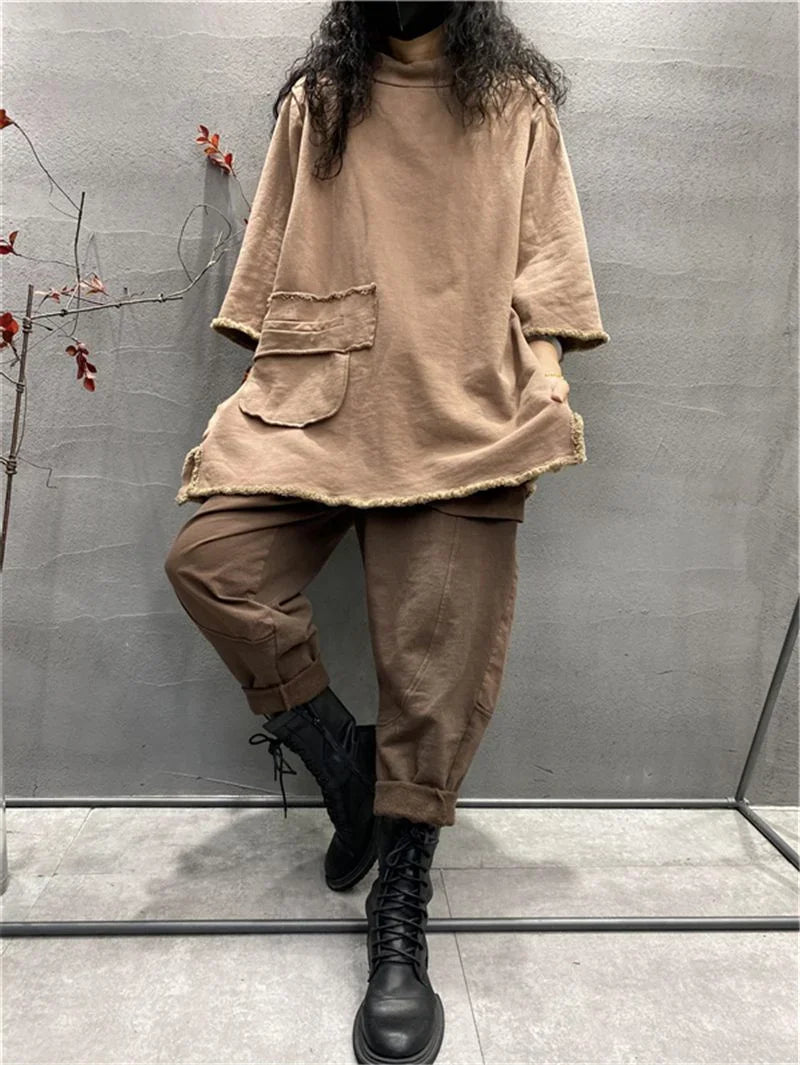 Women Clothing Women's Clothing Sales Plus size Women's Autumn Fashion Temperament Joker Long-sleeved Retro old  Tops