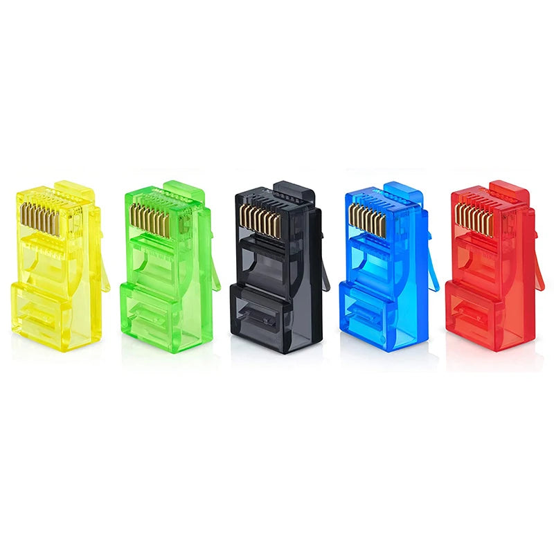 Linkwylan RJ45 Cat6 Pass Through Connectors Assorted Colors EZ to Crimp Modular Plug for Solid or Stranded UTP Network Cable