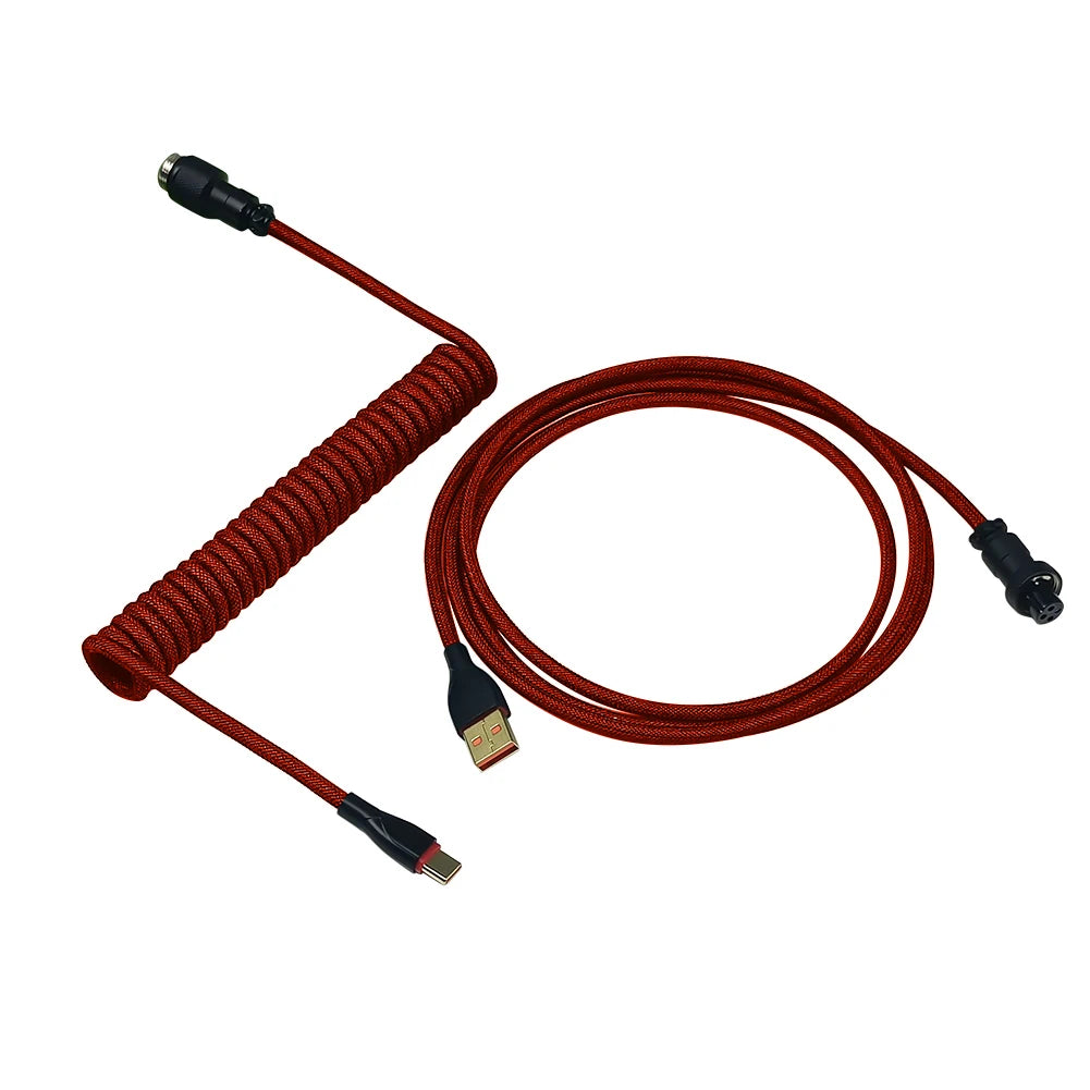 Type-c To USB Aviation Connector 2 in 1 Coiled Aviator Data Cable Rgb Colorful Lights Air Plug Connector for Mechanical Keyboard