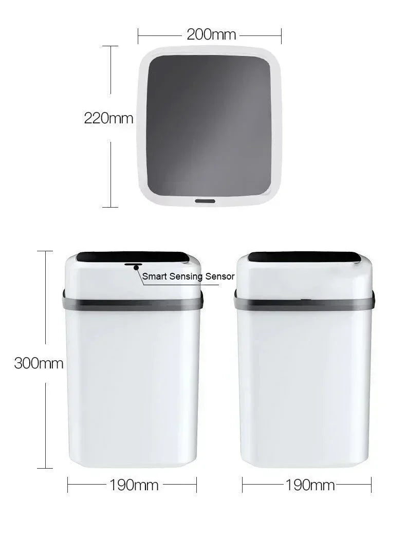 13L Household Kitchen Living Room Bathroom Intelligent Sensor Touchless Open Lid Trash Can