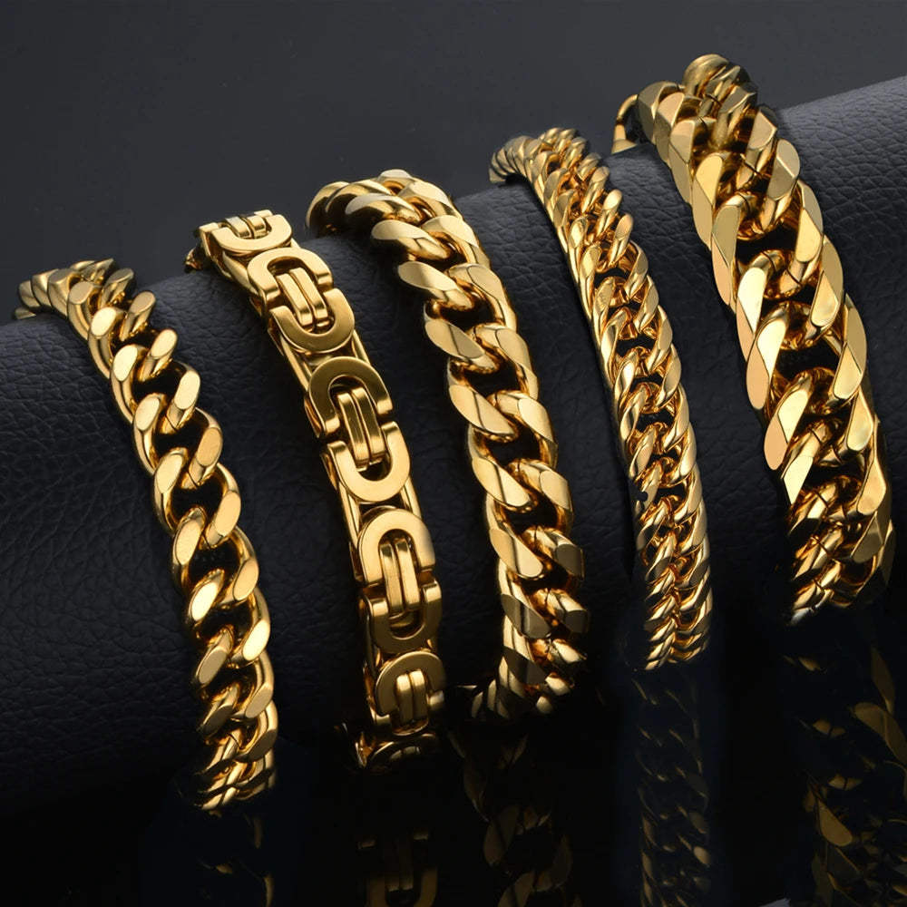Men's 316L Stainless Steel Male Bracelet Wholesale Gold Silver Color Braclet Chunky Cuban Chain Link Bracelet For Man Jewelry