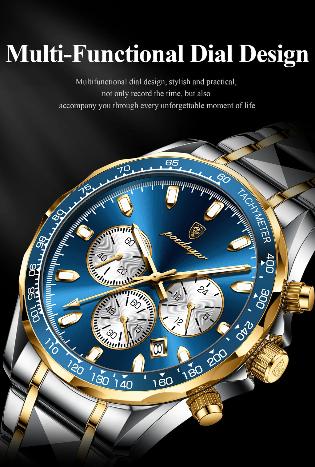 POEDAGAR Luxury Men's Watches Waterproof Luminous Date Chronograph Watch For Man Stainless Steel Fashion Sports Quartz Men Watch