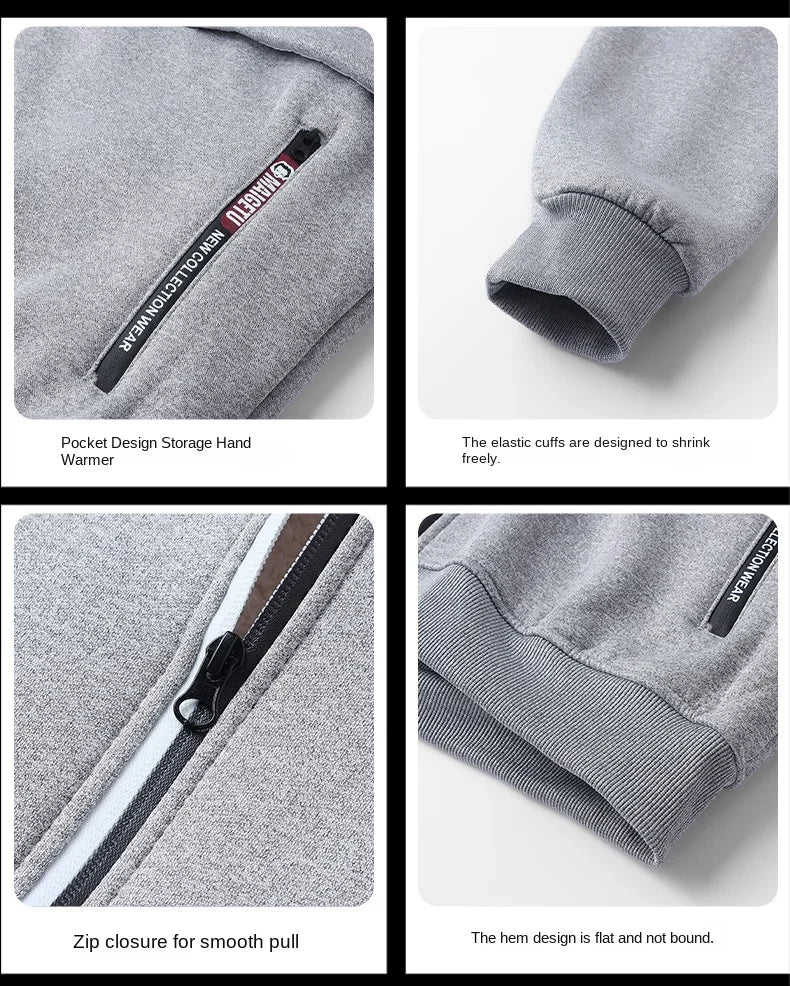 Winter Lambswool Zipper Hoodies Thicken Warm Jacket Men Long Sleeve Sweatshirts Casual Sports Fleece Coats Hooded Man Jackets