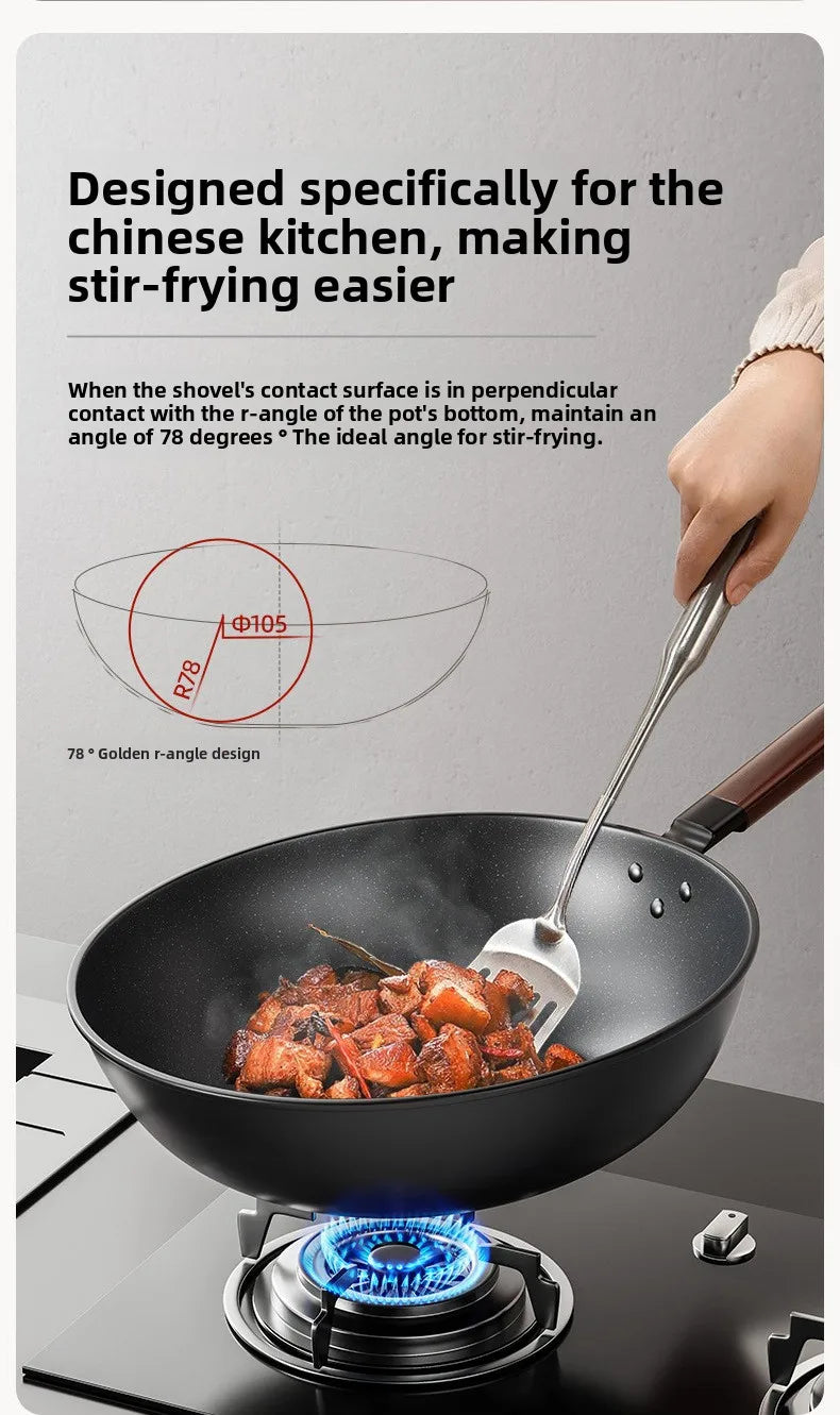 Iron pot without coating, flat bottomed pot already cooked, household induction cooker, gas stove, universal non stick pot